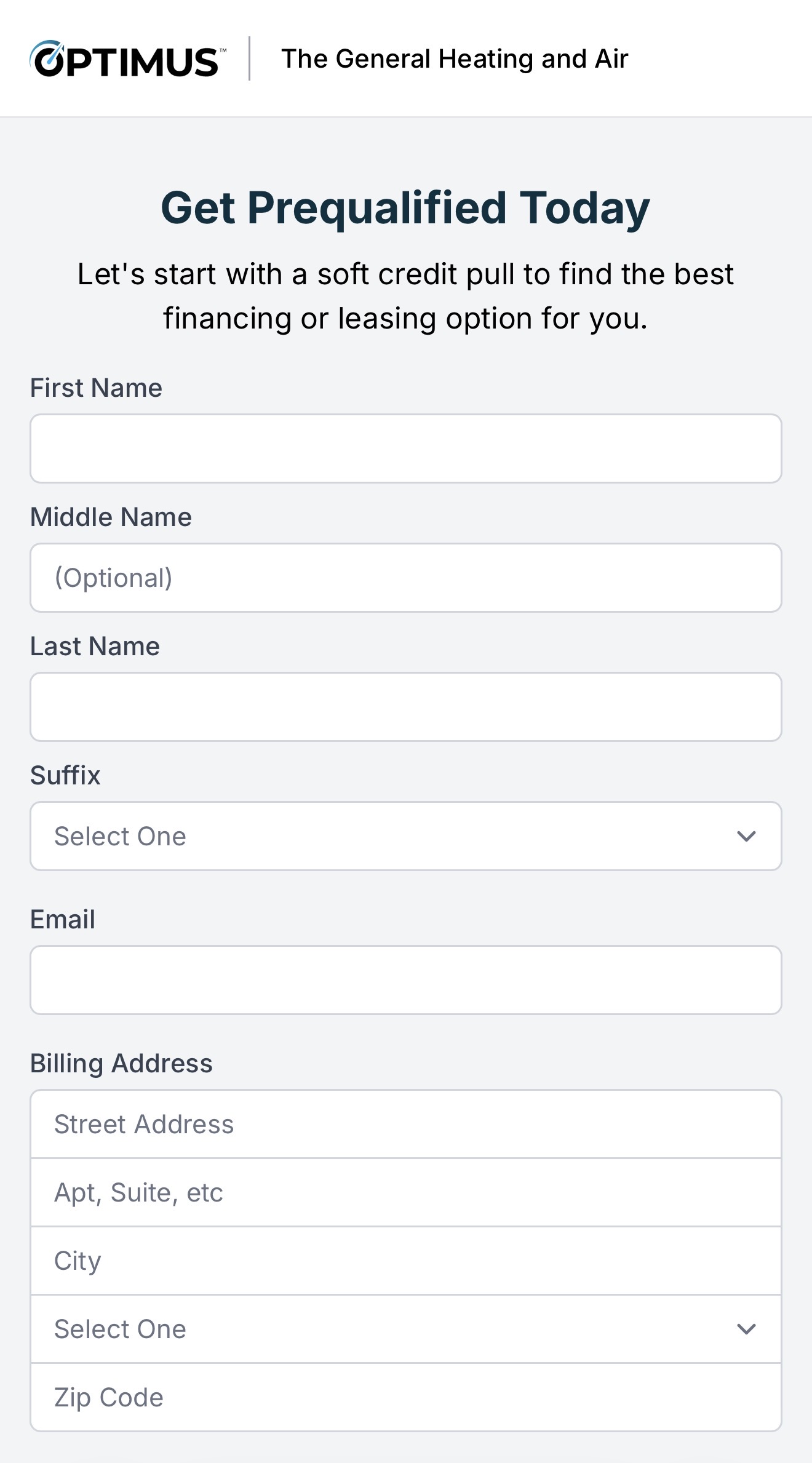 Optimus pre-qualification form: Get Prequalified Today