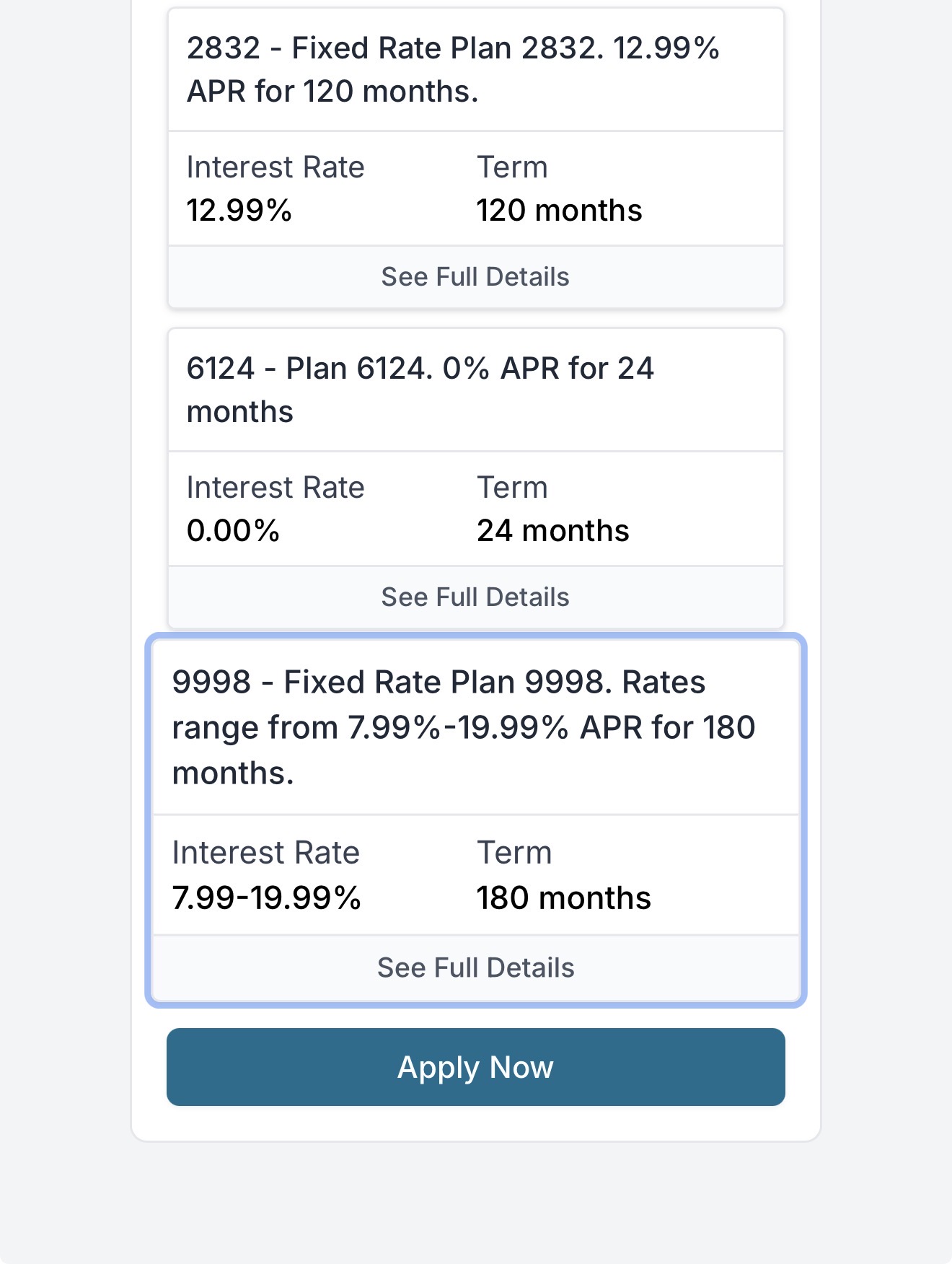 Optimus plans list with Apply Now button visible - do not click before in-home estimate