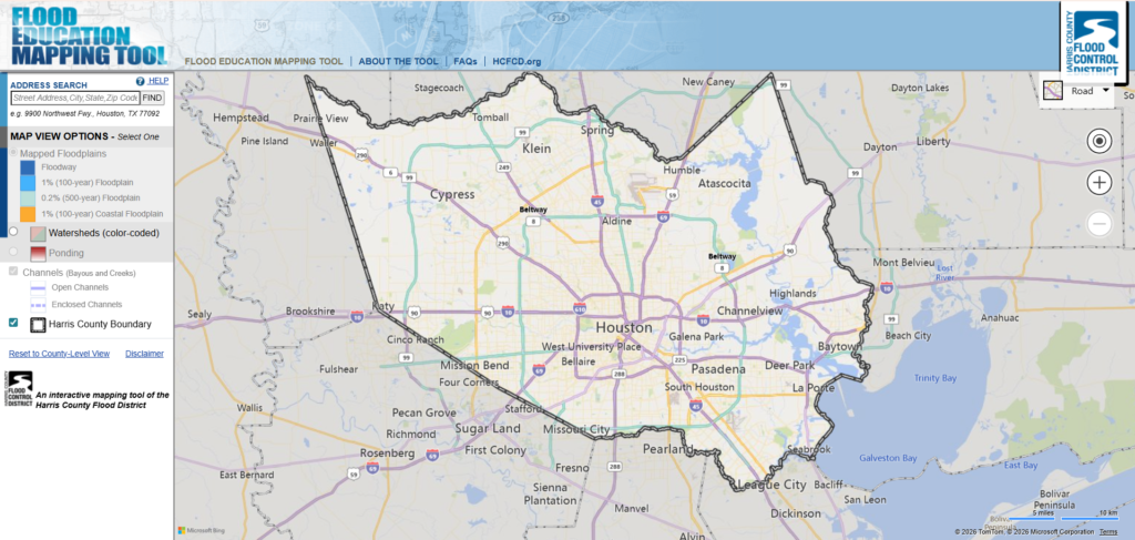 Harris County Flood Warning System flood map interface