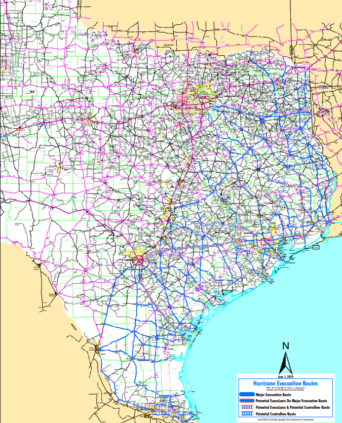 Texas Gulf Coast hurricane evacuation map and routes